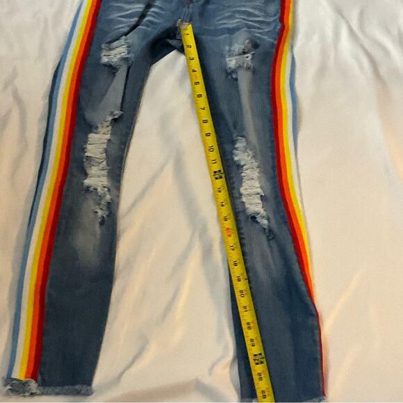 Machine Pour Neuf Mode Rainbowcore Distressed Denim Jean 5/28  Dopamine Pride - Picture 9 of 12